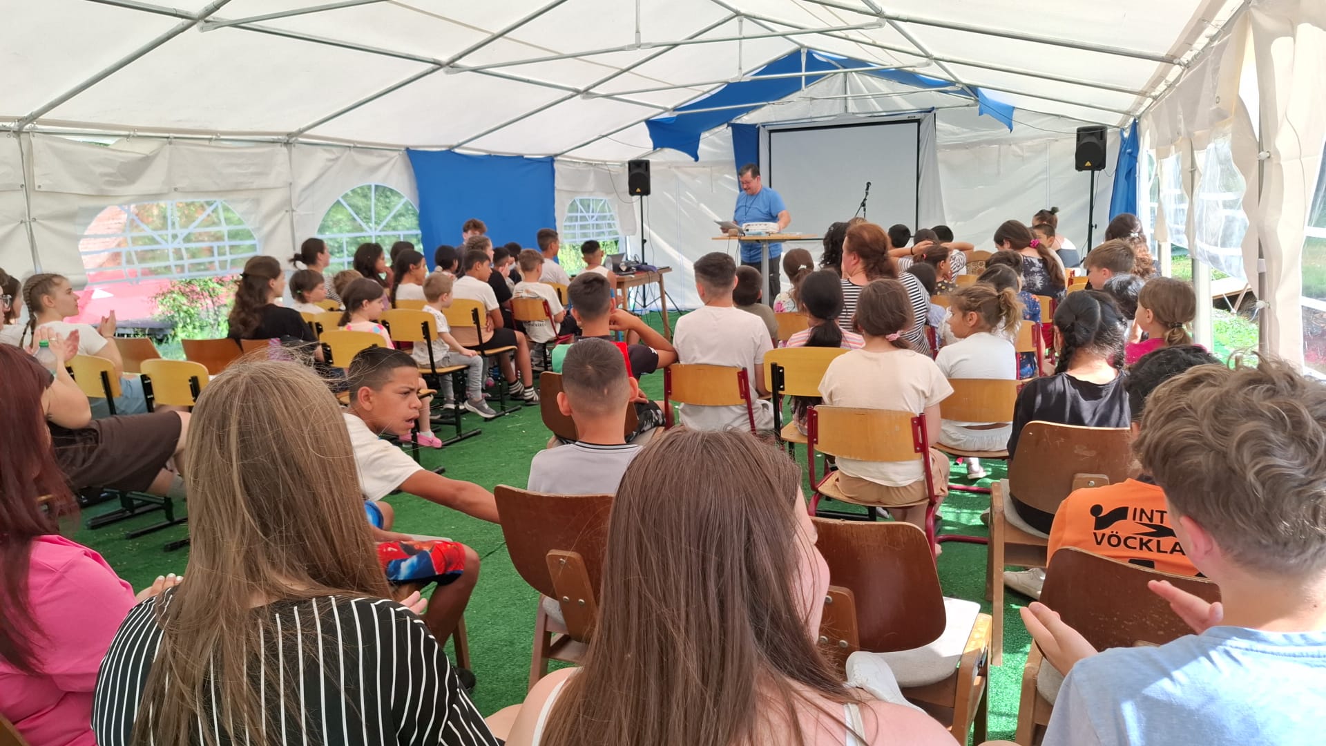 Children in afterschool program tent